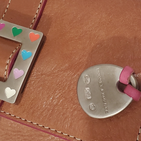 Dooney & Bourke Brown Leather Crossbody Bag With‎ Colorful Hearts - Picture 3 of 13